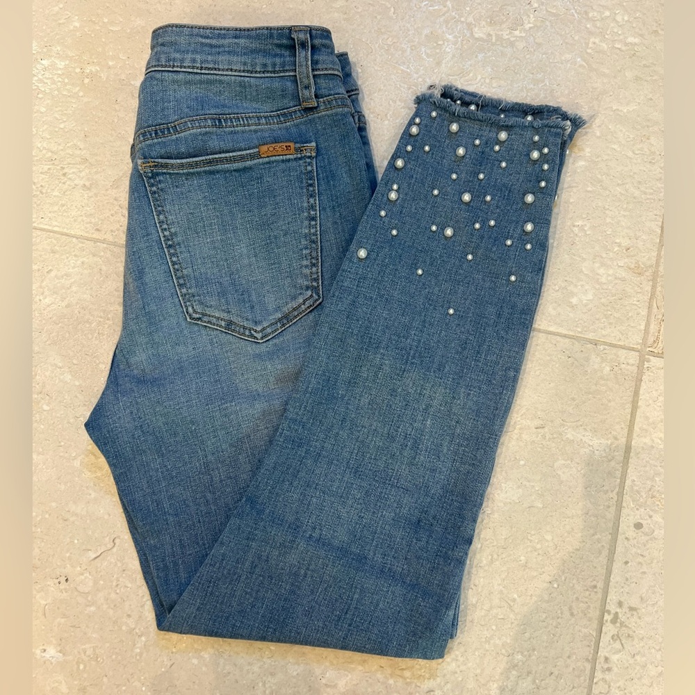 Joe's Jeans Light Blue Cropped Jeans with Pearl Embellishments